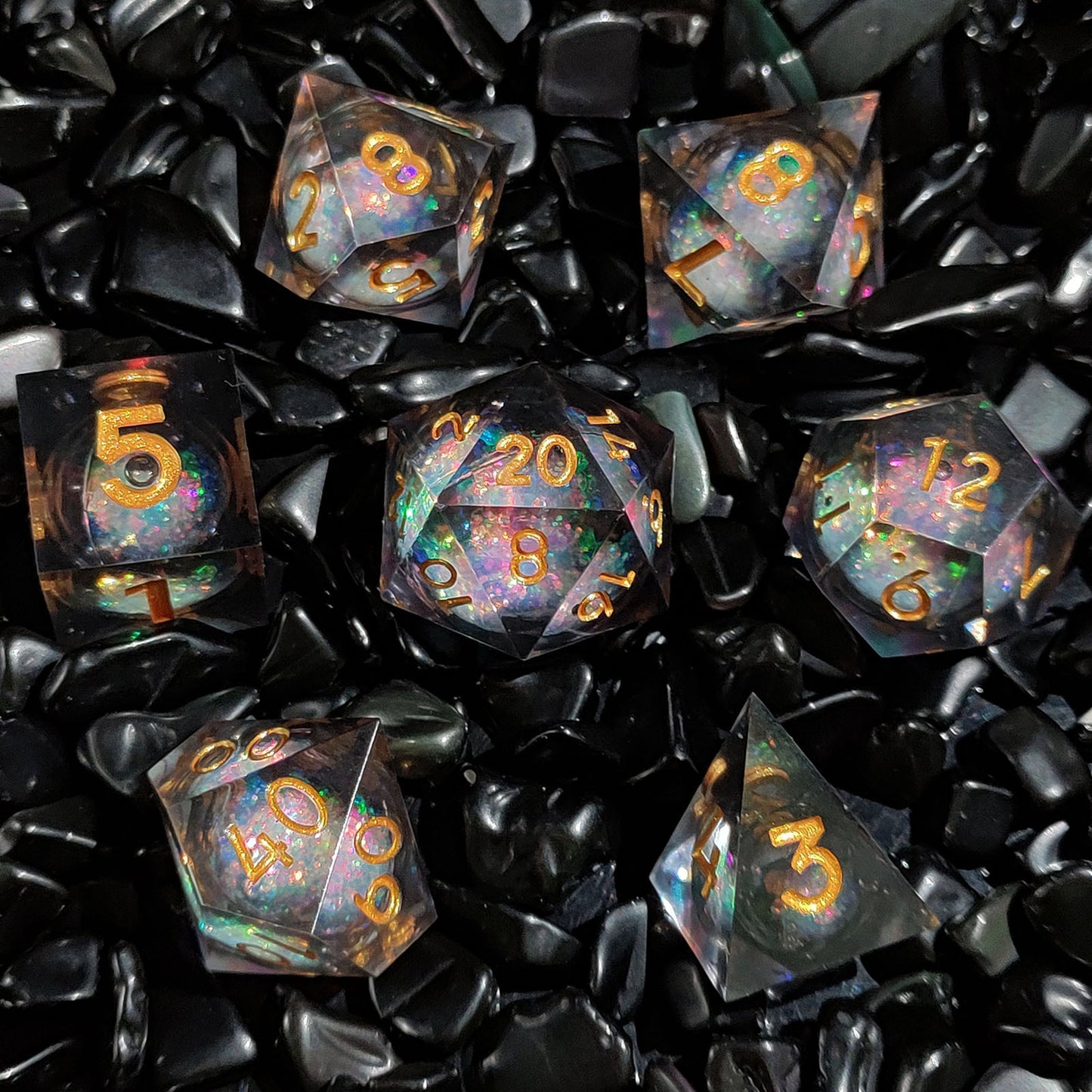 Resin Enchanted Liquid Core Dice Collection for Tabletop RPGs