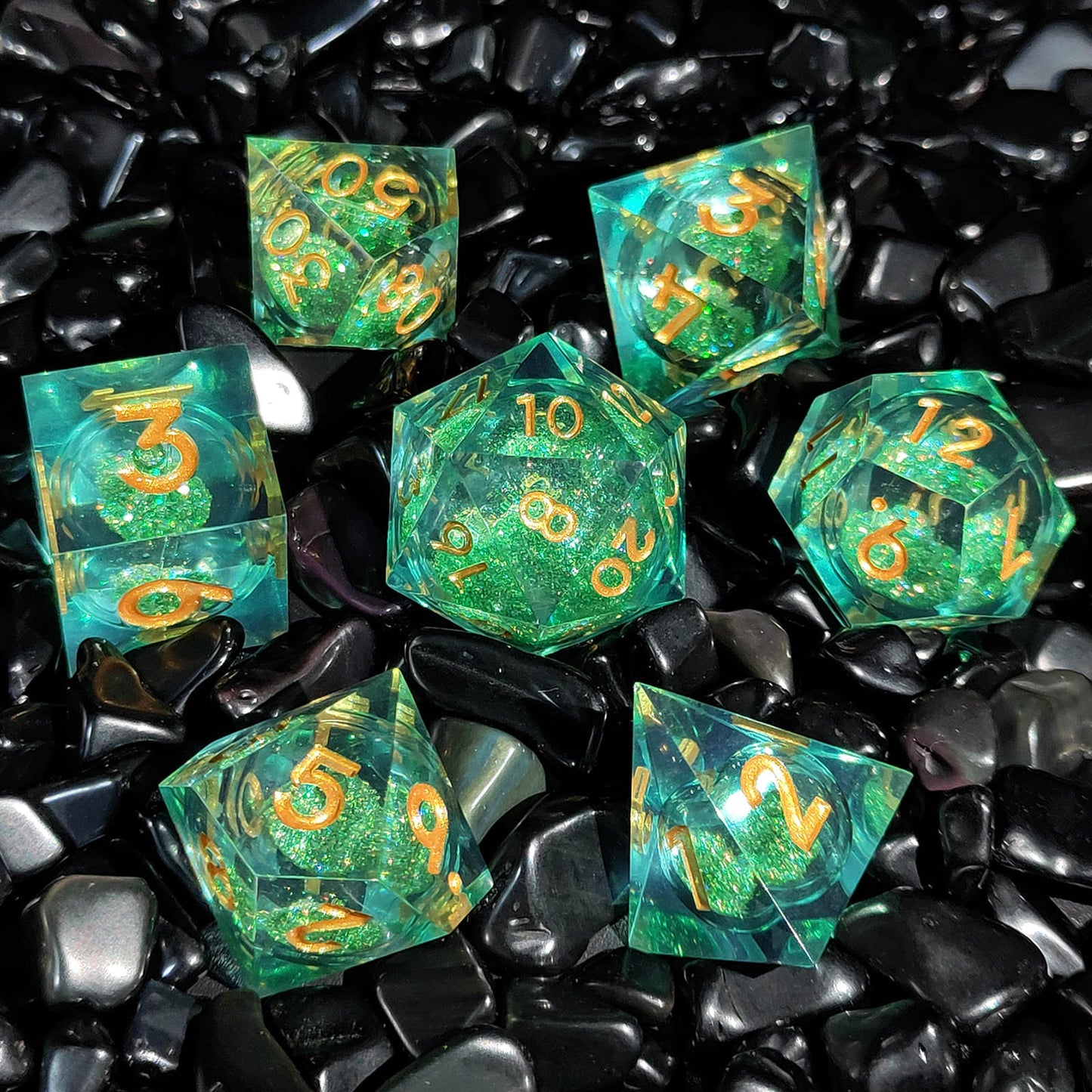Resin Enchanted Liquid Core Dice Collection for Tabletop RPGs