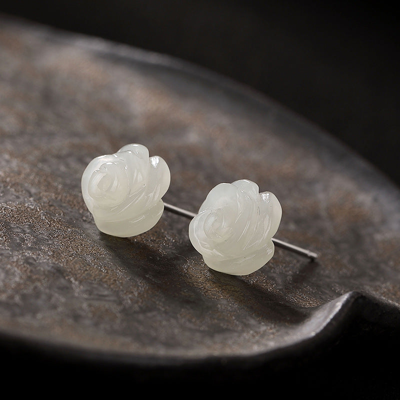 Sterling Silver Rose Jade Elegance Stud Earrings