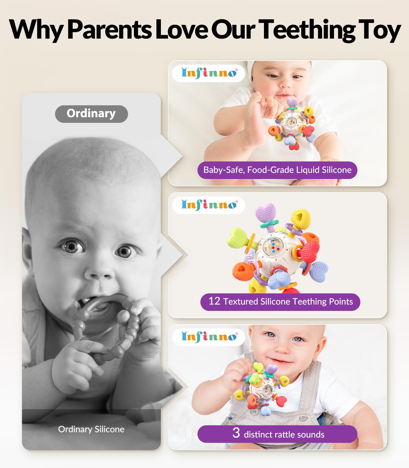 Baby Montessori Sensory Teething Toy - Safe, Multi-Functional BPA-Free Silicone Teether for Babies 0-12 Months - Teething Relief & Fun Play with Rattle - Perfect Baby Toys for Boys & Girls