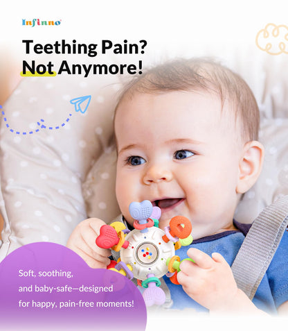 Baby Montessori Sensory Teething Toy - Safe, Multi-Functional BPA-Free Silicone Teether for Babies 0-12 Months - Teething Relief & Fun Play with Rattle - Perfect Baby Toys for Boys & Girls