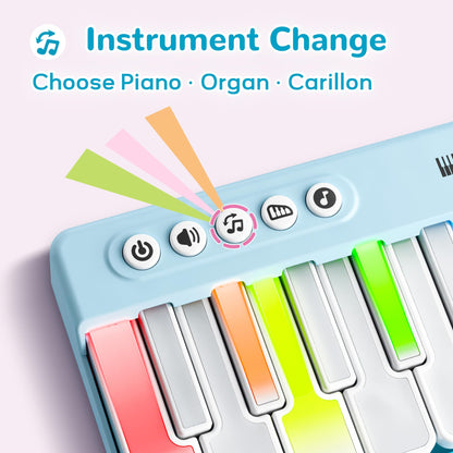 iPlay, iLearn Kids Mini Piano Toy W/Rainbow Lights, Toddler Pocket Travel Piano Keyboard for 1-3, Portable Musical Instrument Toys, Music Interactive Birthday Gift 2 4 5 6 Year Old Boy Girl Child-Blue