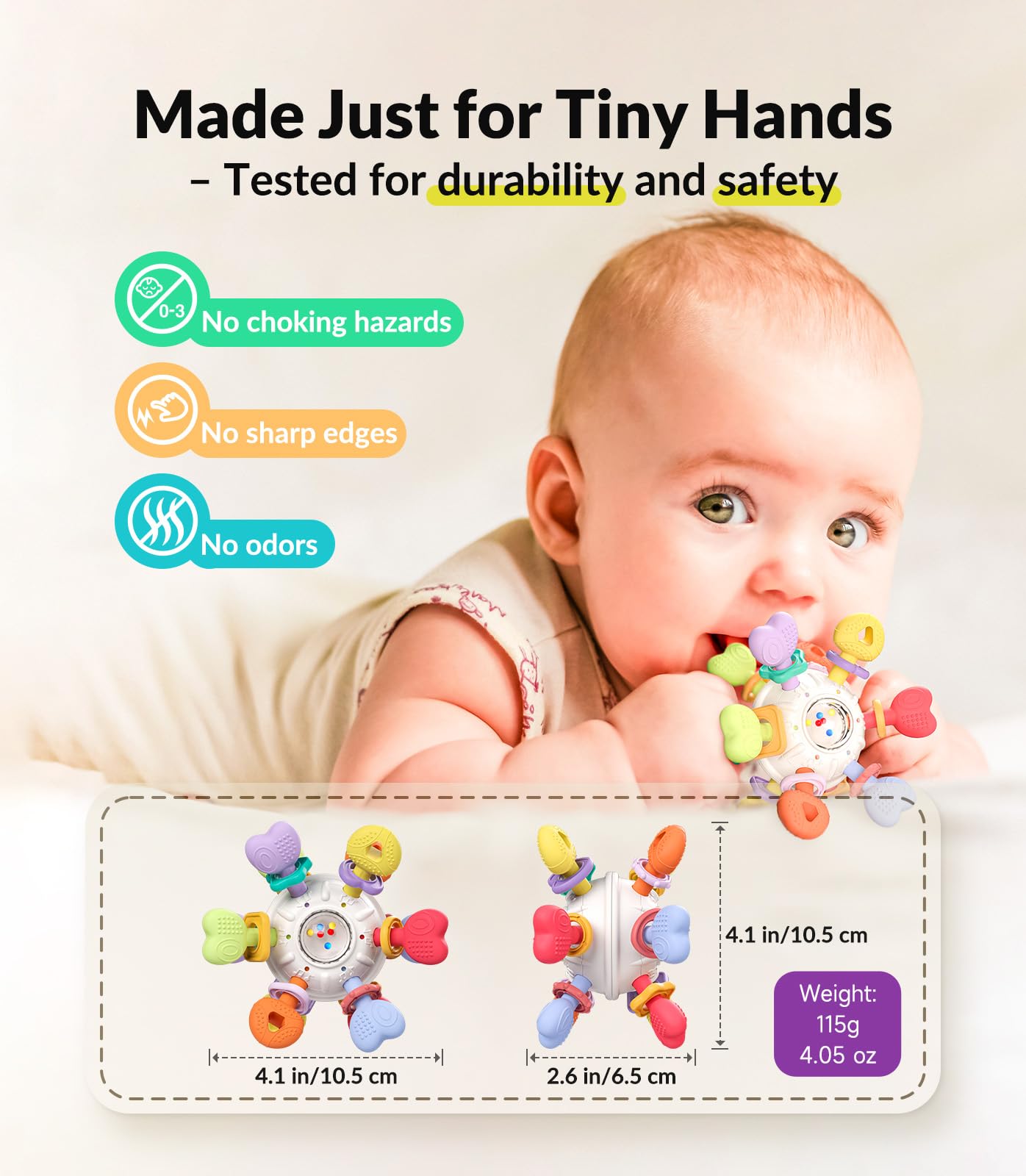 Baby Montessori Sensory Teething Toy - Safe, Multi-Functional BPA-Free Silicone Teether for Babies 0-12 Months - Teething Relief & Fun Play with Rattle - Perfect Baby Toys for Boys & Girls