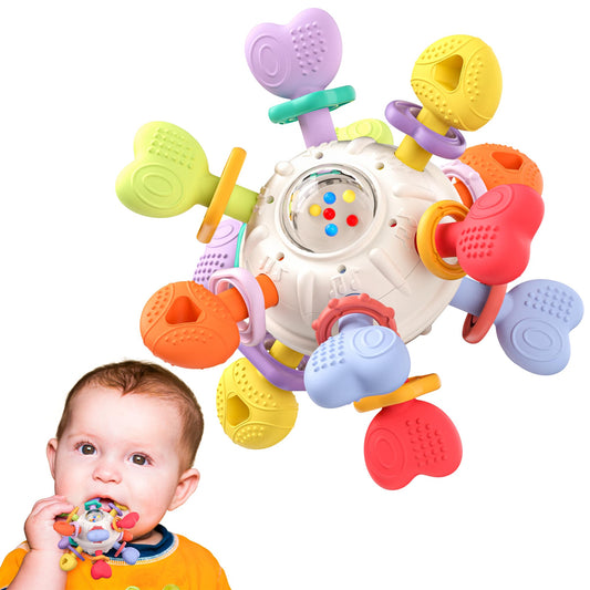 Baby Montessori Sensory Teething Toy - Safe, Multi-Functional BPA-Free Silicone Teether for Babies 0-12 Months - Teething Relief & Fun Play with Rattle - Perfect Baby Toys for Boys & Girls