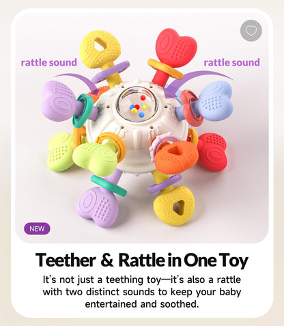 Baby Montessori Sensory Teething Toy - Safe, Multi-Functional BPA-Free Silicone Teether for Babies 0-12 Months - Teething Relief & Fun Play with Rattle - Perfect Baby Toys for Boys & Girls