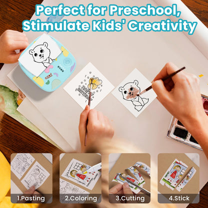 Mini Sticker Printer AHM2, Mini Thermal Printer with 3 Rolls Paper, Portable Bluetooth Inkless Printpods, Pocket Label Maker Suitable for Creative Kids DIY, Diaries, Photos, Study Notes -White