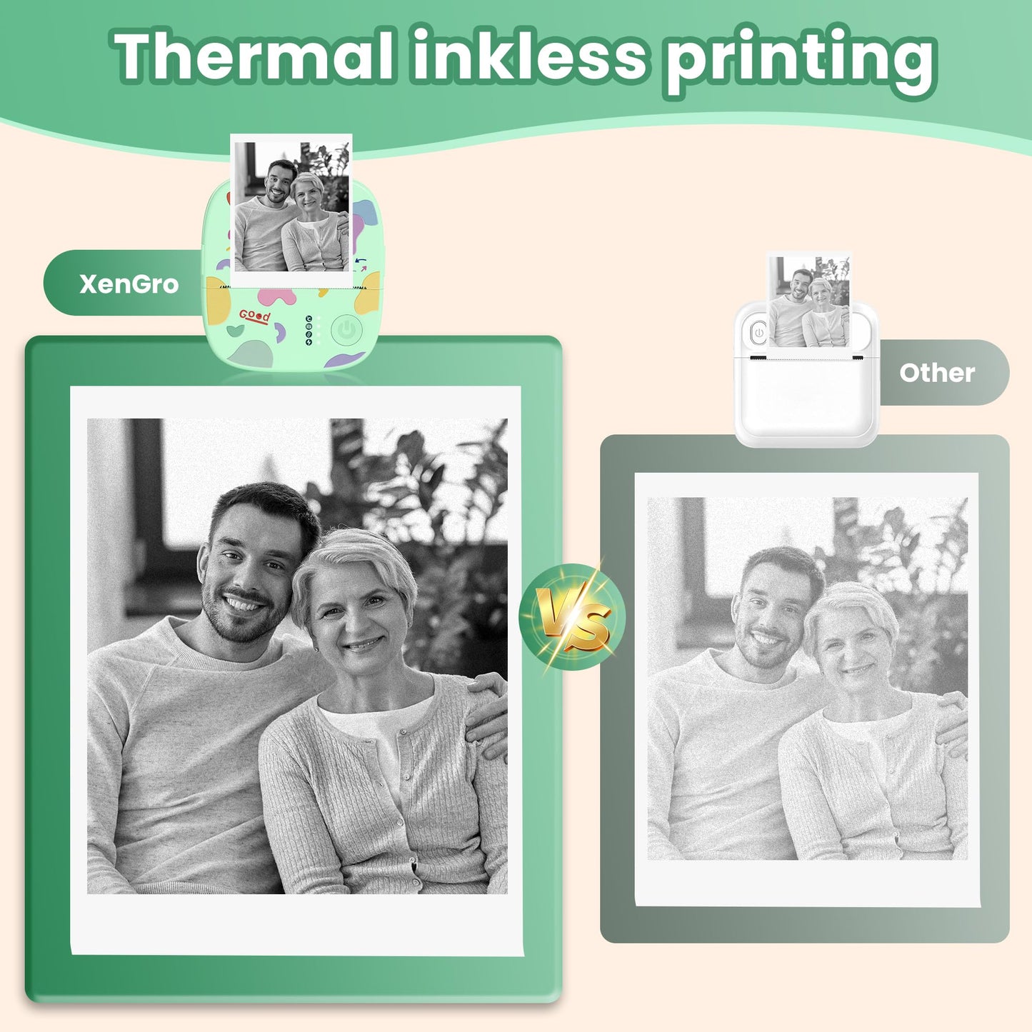 Mini Sticker Printer AHM2, Mini Thermal Printer with 3 Rolls Paper, Portable Bluetooth Inkless Printpods, Pocket Label Maker Suitable for Creative Kids DIY, Diaries, Photos, Study Notes -White