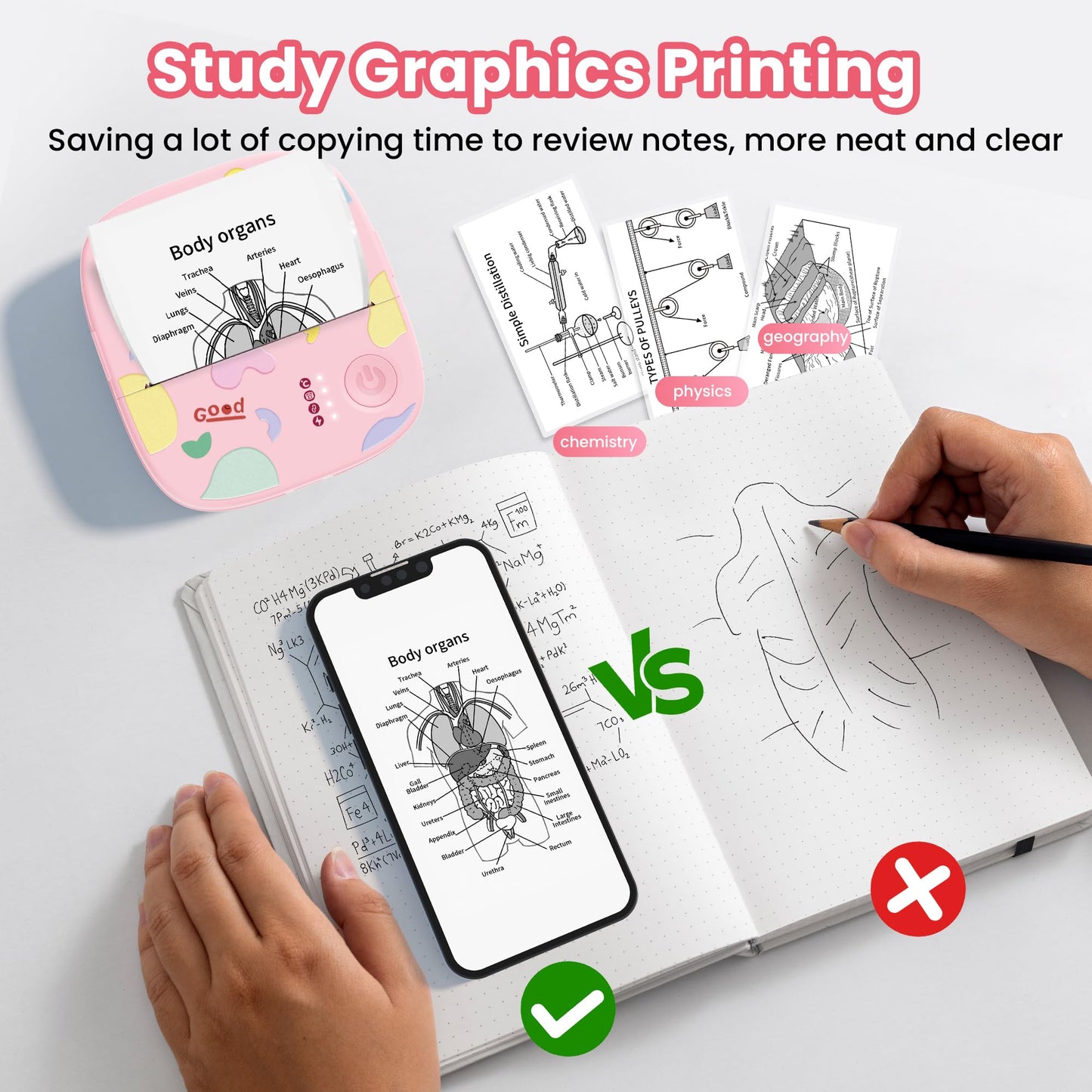 Mini Sticker Printer AHM2, Mini Thermal Printer with 3 Rolls Paper, Portable Bluetooth Inkless Printpods, Pocket Label Maker Suitable for Creative Kids DIY, Diaries, Photos, Study Notes -White