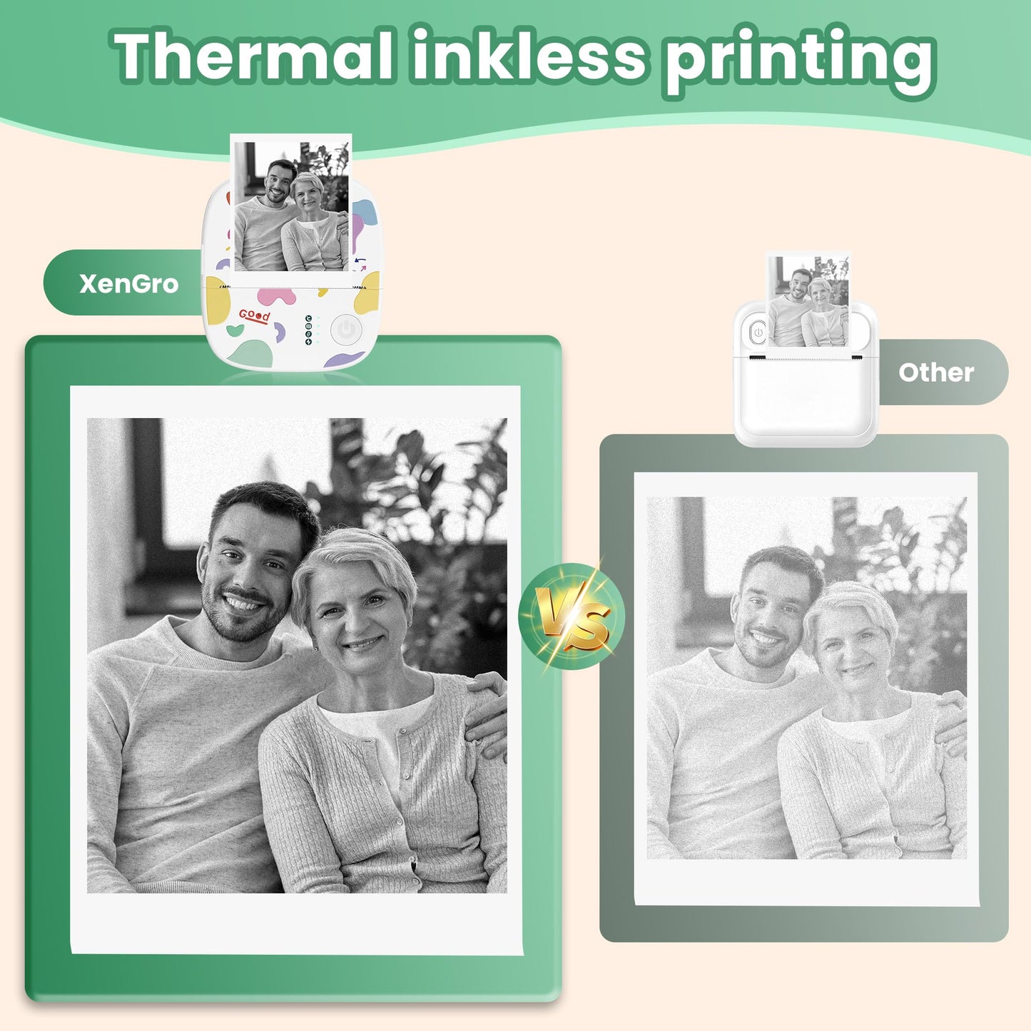 Mini Sticker Printer AHM2, Mini Thermal Printer with 3 Rolls Paper, Portable Bluetooth Inkless Printpods, Pocket Label Maker Suitable for Creative Kids DIY, Diaries, Photos, Study Notes -White