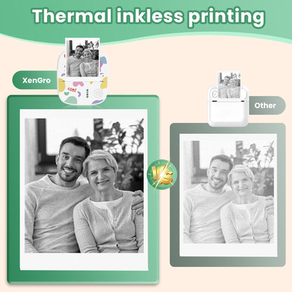 Mini Sticker Printer AHM2, Mini Thermal Printer with 3 Rolls Paper, Portable Bluetooth Inkless Printpods, Pocket Label Maker Suitable for Creative Kids DIY, Diaries, Photos, Study Notes -White