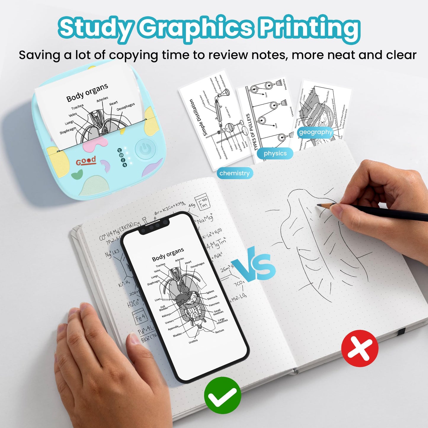 Mini Sticker Printer AHM2, Mini Thermal Printer with 3 Rolls Paper, Portable Bluetooth Inkless Printpods, Pocket Label Maker Suitable for Creative Kids DIY, Diaries, Photos, Study Notes -White