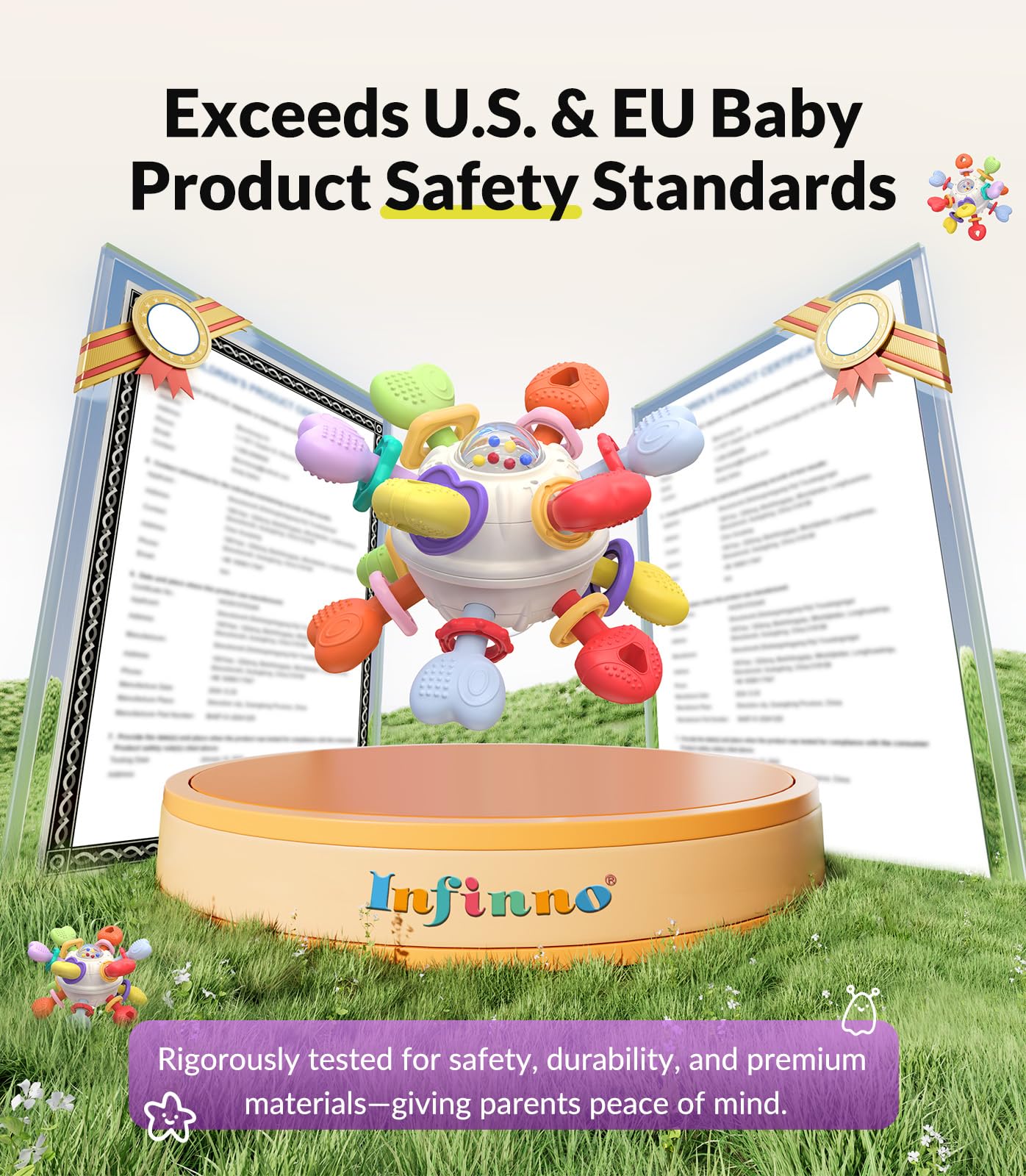 Baby Montessori Sensory Teething Toy - Safe, Multi-Functional BPA-Free Silicone Teether for Babies 0-12 Months - Teething Relief & Fun Play with Rattle - Perfect Baby Toys for Boys & Girls
