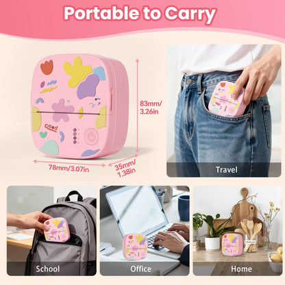 Mini Sticker Printer AHM2, Mini Thermal Printer with 3 Rolls Paper, Portable Bluetooth Inkless Printpods, Pocket Label Maker Suitable for Creative Kids DIY, Diaries, Photos, Study Notes -White