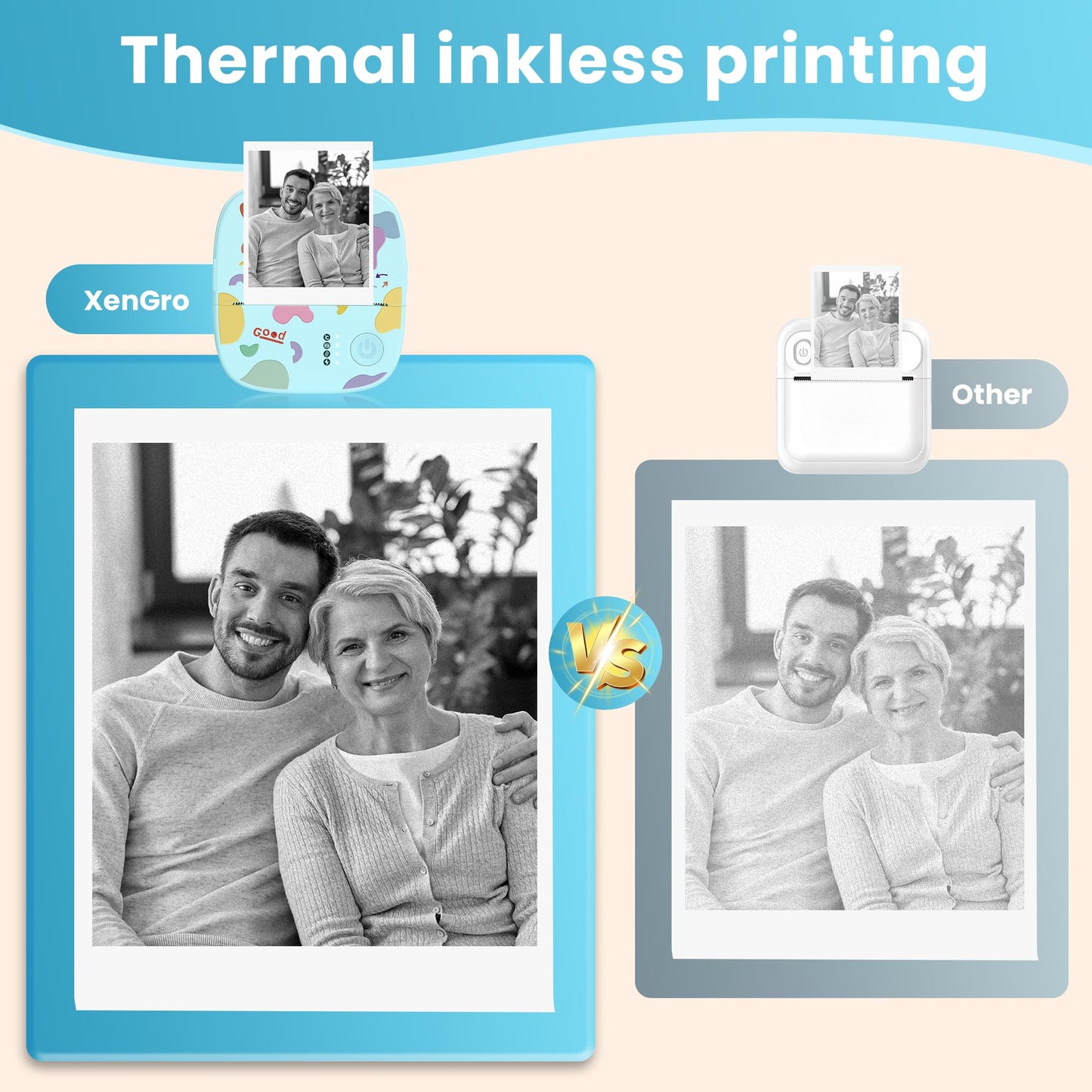 Mini Sticker Printer AHM2, Mini Thermal Printer with 3 Rolls Paper, Portable Bluetooth Inkless Printpods, Pocket Label Maker Suitable for Creative Kids DIY, Diaries, Photos, Study Notes -White