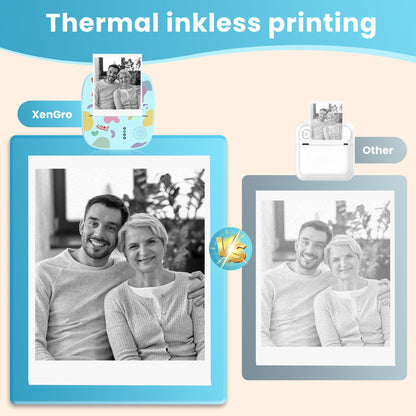Mini Sticker Printer AHM2, Mini Thermal Printer with 3 Rolls Paper, Portable Bluetooth Inkless Printpods, Pocket Label Maker Suitable for Creative Kids DIY, Diaries, Photos, Study Notes -White