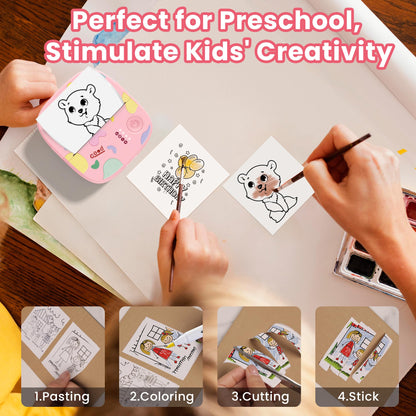 Mini Sticker Printer AHM2, Mini Thermal Printer with 3 Rolls Paper, Portable Bluetooth Inkless Printpods, Pocket Label Maker Suitable for Creative Kids DIY, Diaries, Photos, Study Notes -White