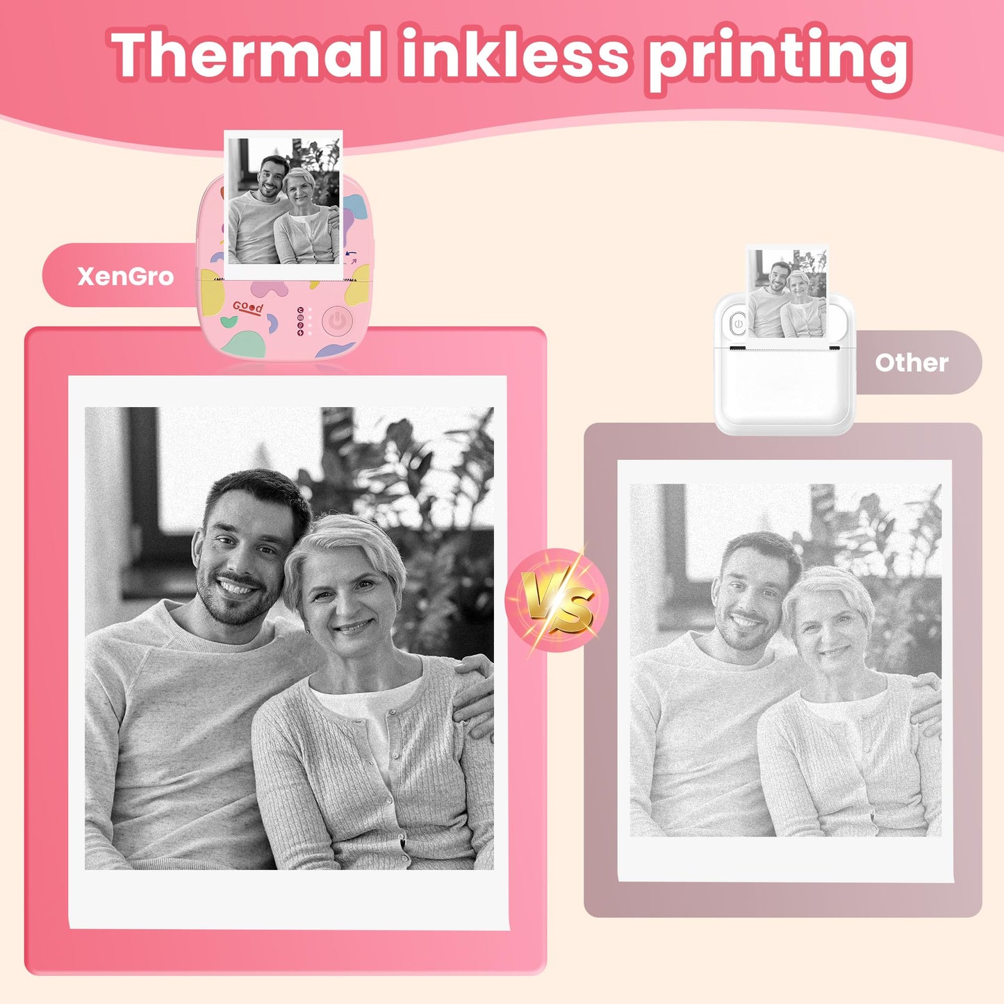 Mini Sticker Printer AHM2, Mini Thermal Printer with 3 Rolls Paper, Portable Bluetooth Inkless Printpods, Pocket Label Maker Suitable for Creative Kids DIY, Diaries, Photos, Study Notes -White