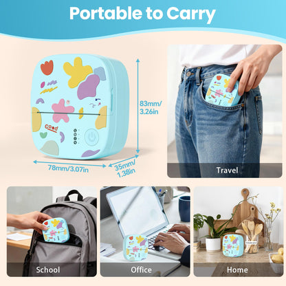 Mini Sticker Printer AHM2, Mini Thermal Printer with 3 Rolls Paper, Portable Bluetooth Inkless Printpods, Pocket Label Maker Suitable for Creative Kids DIY, Diaries, Photos, Study Notes -White