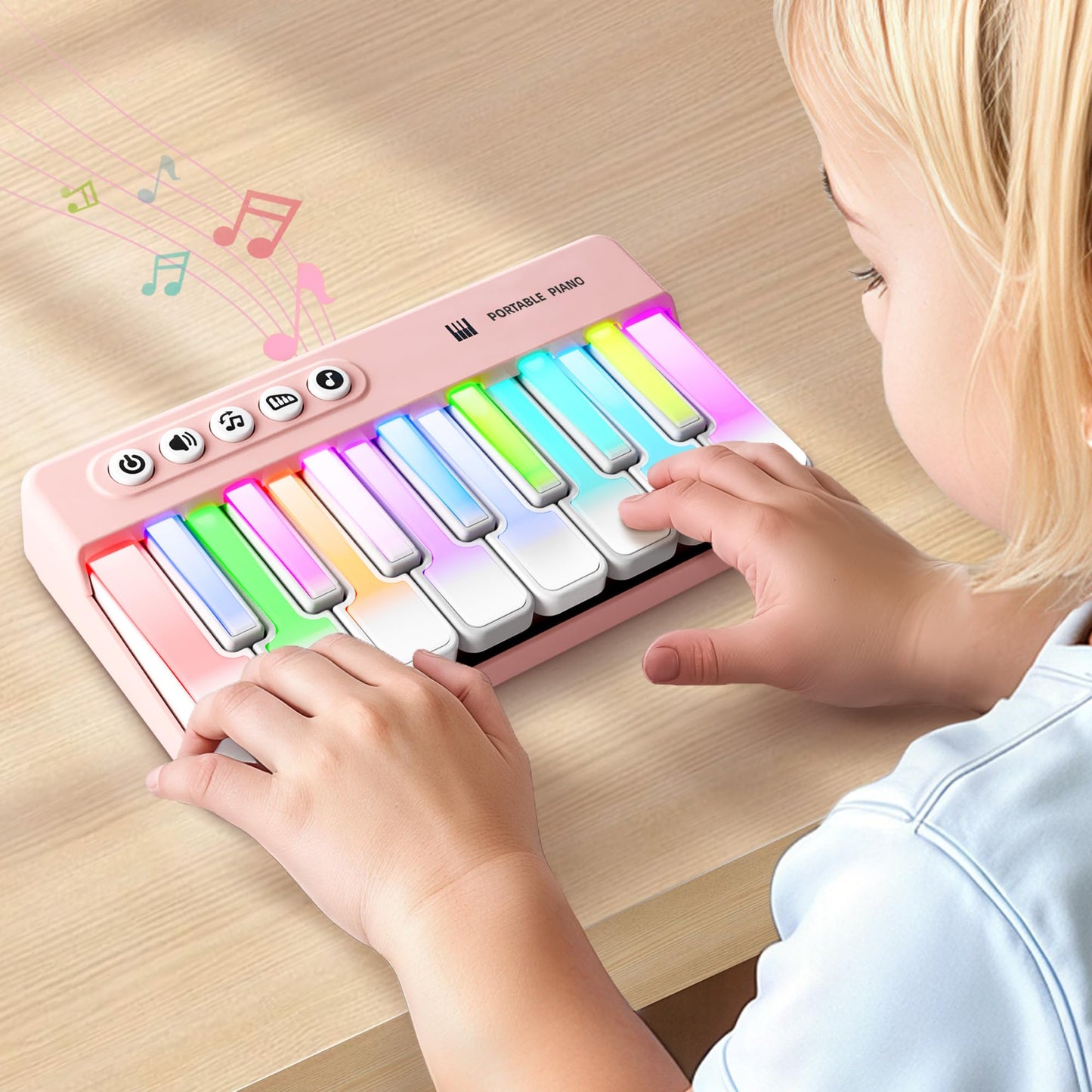 iPlay, iLearn Kids Mini Piano Toy W/Rainbow Lights, Toddler Pocket Travel Piano Keyboard for 1-3, Portable Musical Instrument Toys, Music Interactive Birthday Gift 2 4 5 6 Year Old Boy Girl Child-Blue