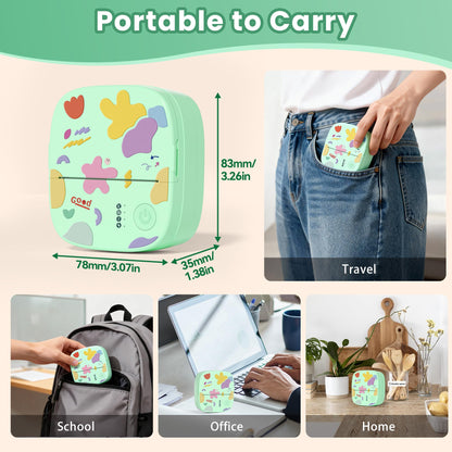 Mini Sticker Printer AHM2, Mini Thermal Printer with 3 Rolls Paper, Portable Bluetooth Inkless Printpods, Pocket Label Maker Suitable for Creative Kids DIY, Diaries, Photos, Study Notes -White