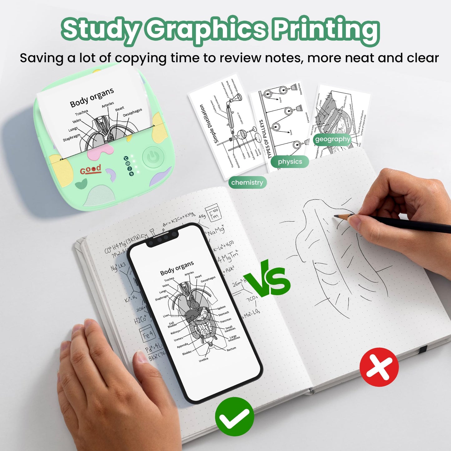 Mini Sticker Printer AHM2, Mini Thermal Printer with 3 Rolls Paper, Portable Bluetooth Inkless Printpods, Pocket Label Maker Suitable for Creative Kids DIY, Diaries, Photos, Study Notes -White