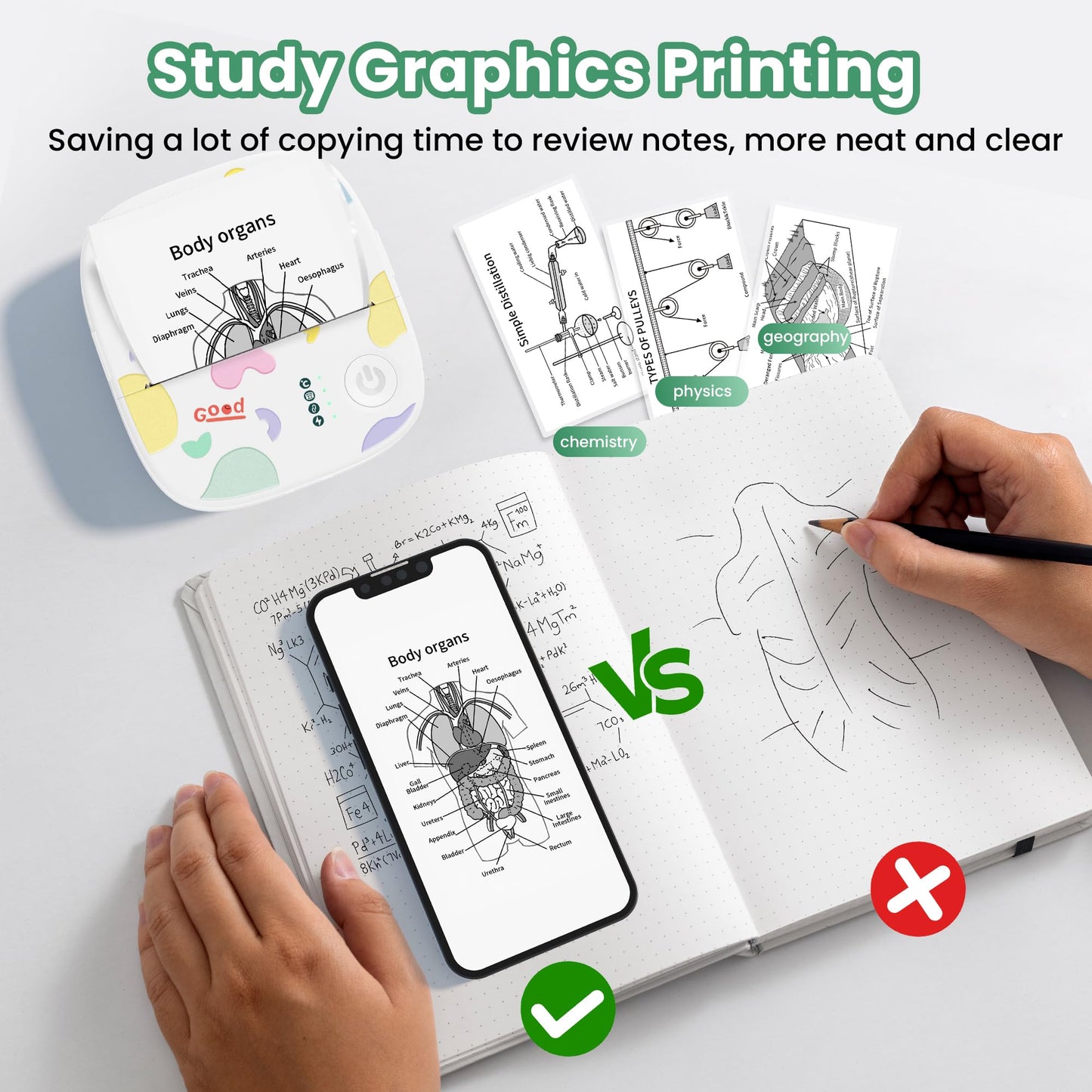 Mini Sticker Printer AHM2, Mini Thermal Printer with 3 Rolls Paper, Portable Bluetooth Inkless Printpods, Pocket Label Maker Suitable for Creative Kids DIY, Diaries, Photos, Study Notes -White