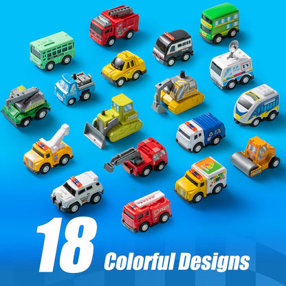JOYIN 18 Pcs Pull Back City Cars and Trucks Toy Vehicles Set, Friction Powered Mini Cars Toys for Toddlers, Party Favors for Kids 3-5, Birthday Gifts for Boys and Girls, Goodie Bag Stuffers