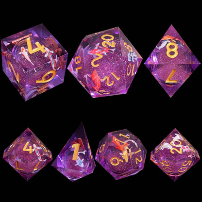Resin Enchanted Liquid Core Dice Collection for Tabletop RPGs