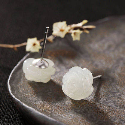 Sterling Silver Rose Jade Elegance Stud Earrings