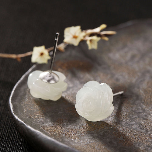 Sterling Silver Rose Jade Elegance Stud Earrings