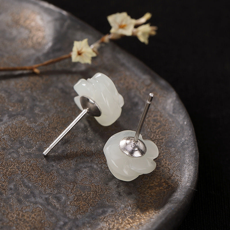 Sterling Silver Rose Jade Elegance Stud Earrings