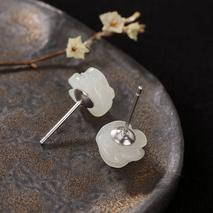 Sterling Silver Rose Jade Elegance Stud Earrings