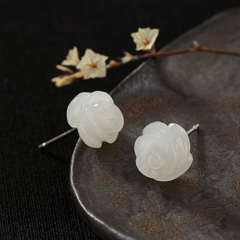 Sterling Silver Rose Jade Elegance Stud Earrings
