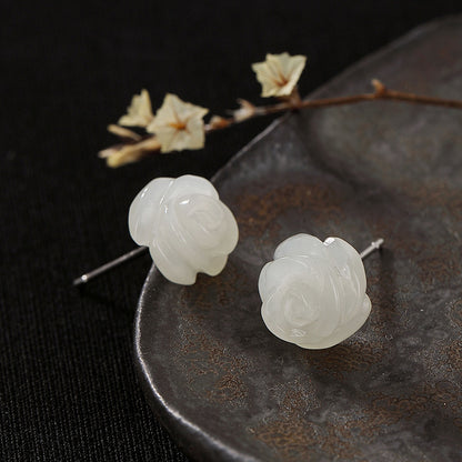 Sterling Silver Rose Jade Elegance Stud Earrings