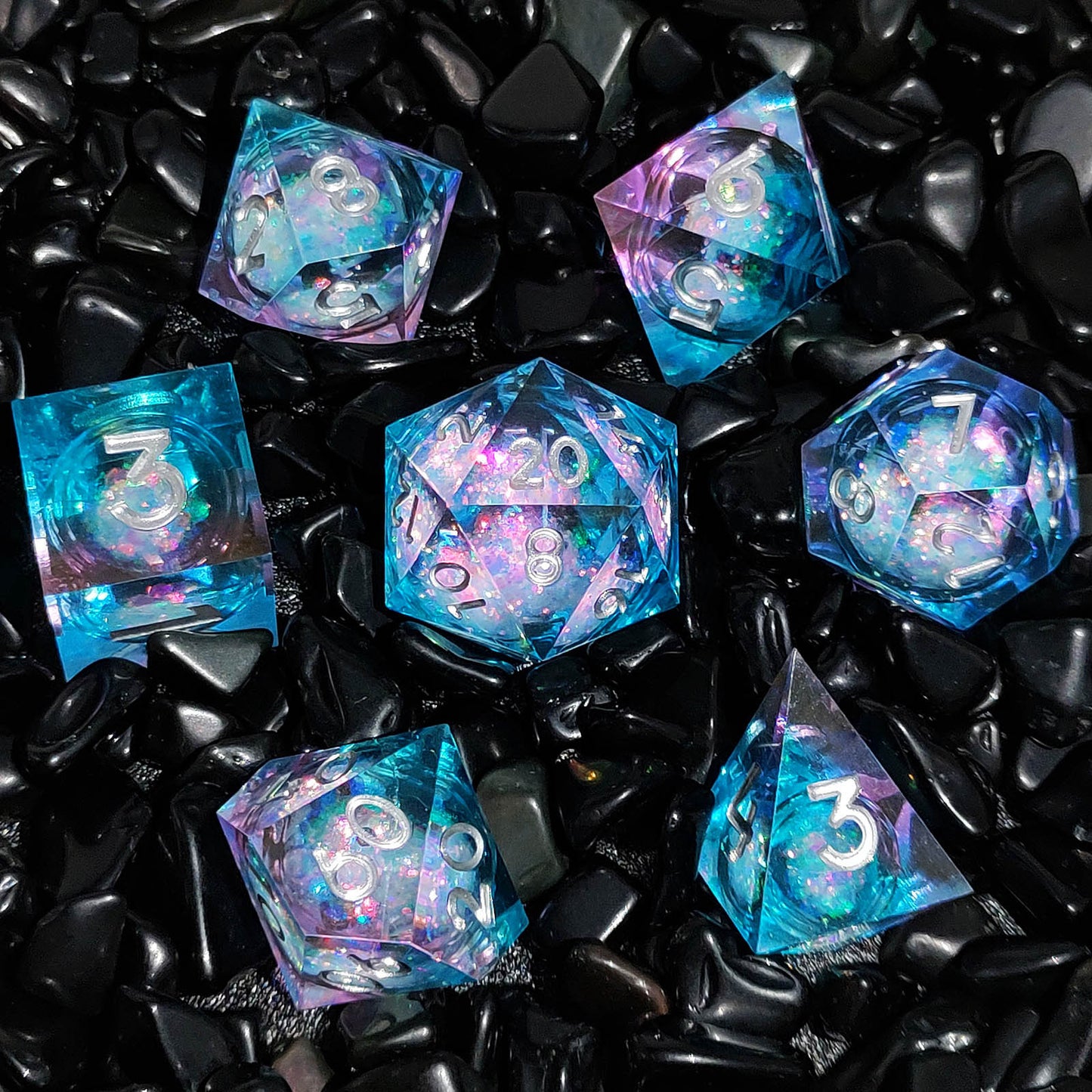 Resin Enchanted Liquid Core Dice Collection for Tabletop RPGs